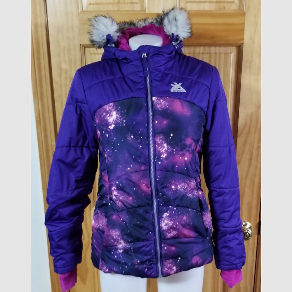 Purple Space Winter Jacket with Hood